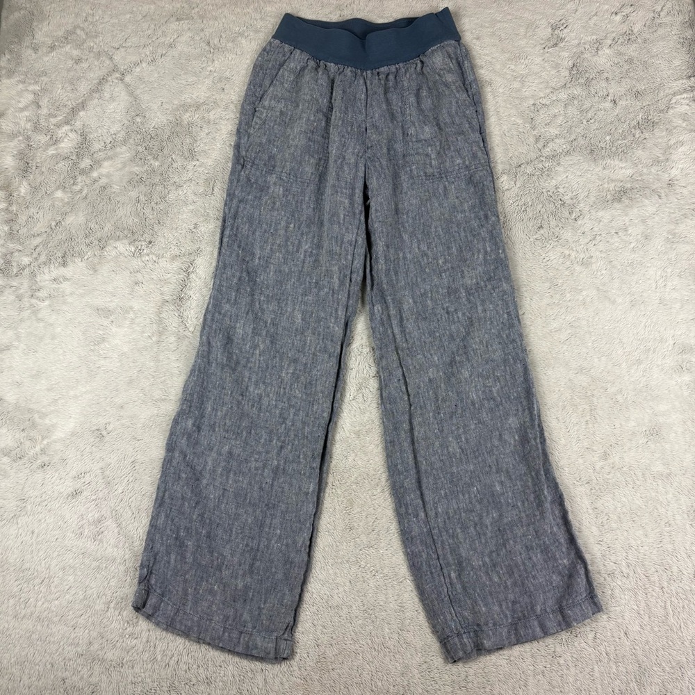 Lands End Linen Pants Chambray Blue Pull On Loose Wide Leg‎ Coastal Summer 4